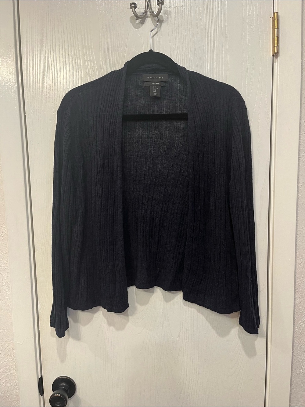 Tahari Linen Knit Open Cardigan Lightweight Summer Navy Blue Size XL
